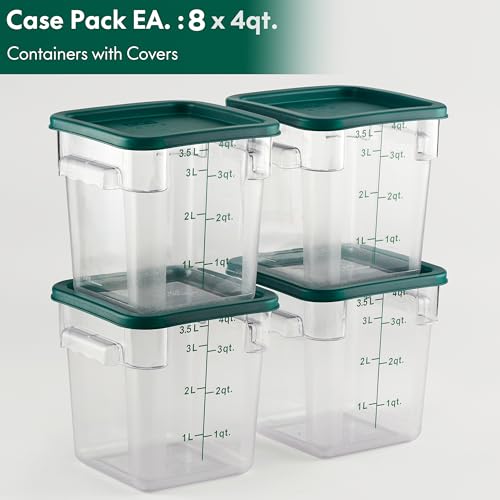 8 Pack 4 Qt NSF Clear Polycarbonate Food Storage Containers with Green Lids (4.0 Qt 8-Pack(Green Lids))