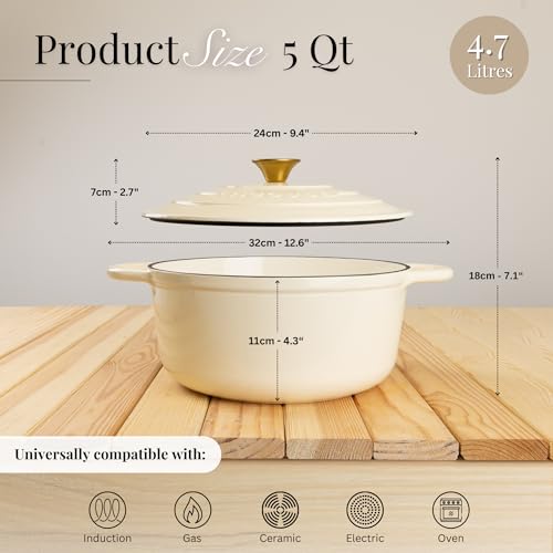 Cast Iron Pot with Lid (Cream / 5-Quart - Deep)