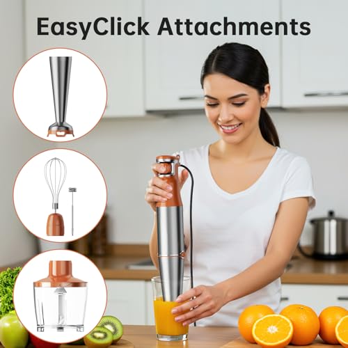 Immersion Blender Handheld Corded Hand Blenders Set 1100W (Orange Brown / 5 in 1)