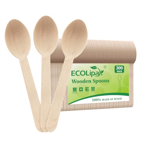 300 Count Compostable Wooden Disposable Spoons for Party (brown-spoons)