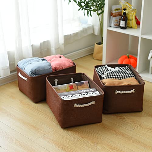 Decorative Basket Rectangular Fabric Storage Bin Organizer Basket with Handles for Clothes Storage (Brown / 3PCS/Large - 15.7Lx11.8Wx8.3H)