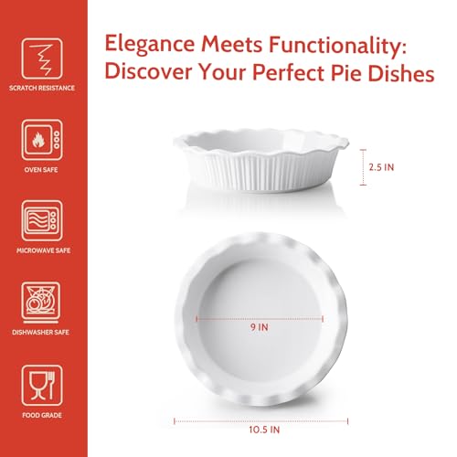 Porcelain Deep Fluted Pie Dish for Baking (White)