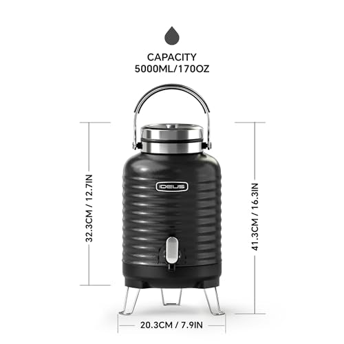 Insulated Beverage Dispenser 1.4gal (Black for camping / 179.2 Ounces)
