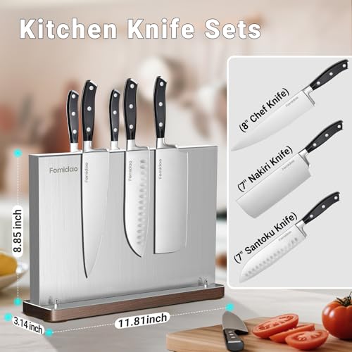 4PSC Knife Block Set With Magnetic Knife Block Holder (4Pcs Silver Knife Block Set)