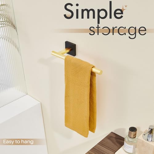 Bathroom Towel Bar Hand Towel Holders Wall Mount Toilet Kitchen Cabinet Paper Holder Stainless Steel Bath Hardware Black with Gold (Black Gold / 1 Pack)