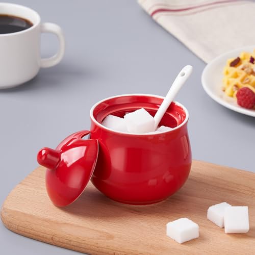 7 OZ Ceramic Sugar Bowl with Lid and Spoon