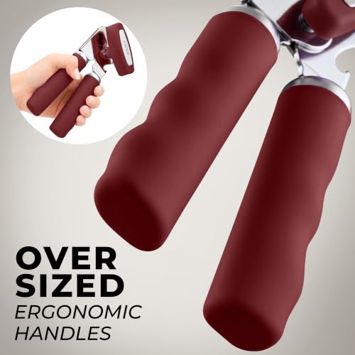 Stainless Steel Swing Open Manual Can Opener Comfortable Grip (Deep Red / Swing Open)