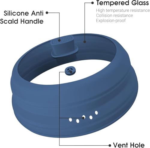 Microwave Splatter Cover Glass Microwave Cover for Food Collapsible Splatter Guard Lid with Silicone Handle for Pot Plate Bowl 9.8 Inch Blue (Blue / 9.8Inch)