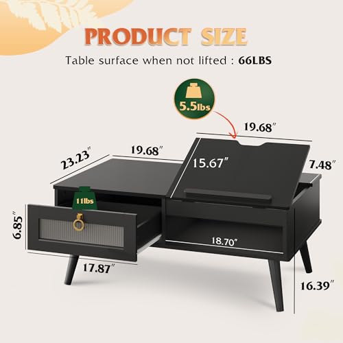 Coffee Table Lift Top Coffee Table with Storage Shelf (Retro Black / 39" with Drawer)