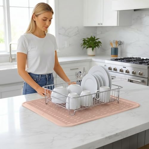 Silicone Dish Drying Mat for Multiple Usage (Pink / 24"L x 18"W)