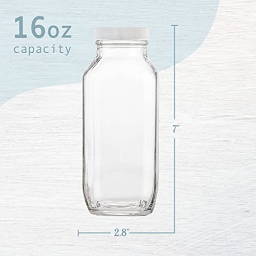 16oz Glass Milk Bottles with Lids (16oz / 4 Pack)
