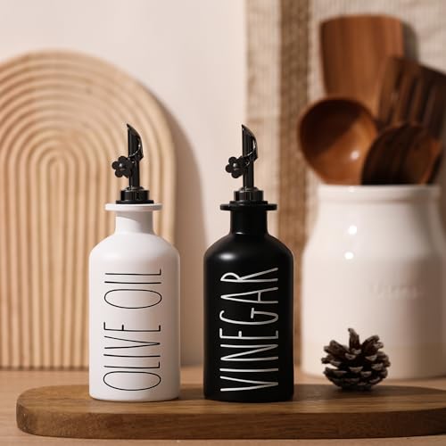 Premium Olive Oil Dispenser for Kitchen (Black&White+Tray / 11.8 fl oz)