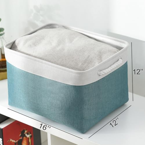 Organization and Storage basket for Organizing (White And Green / 3PCS/Large Cube - 16L×12W×12H)