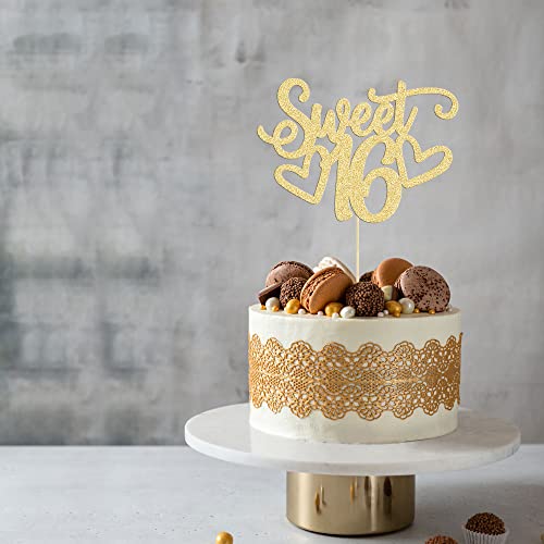 1Pc Sweet Teenager 16 Cake Topper Glitter 16th Birthday Cake Pick for Cheers to 16 Years Old 16th Birthday Party Cake Decorations Supplies Gold (Gold 1pc-teenager)