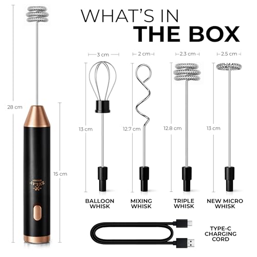 Rechargeable Milk Frother Handheld (Ultra Black Copper / Rechargeable Z1 Motor Max)