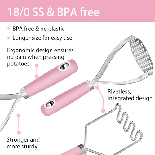 18 0 Stainless Steel Pink Potato Mashers (Large / Pink)