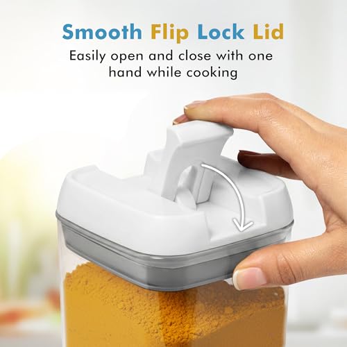 6PC (0.5L, 2.1 Cup, 17oz) Airtight Spice Storage Containers, 6 Spoons (White - 6 Pc / 6 Pc - 0.5 Liter)