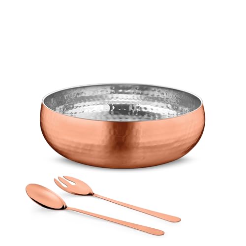 Set of 3 Premium Stainless Steel Salad Mixing Bowl Hammered Finish (3 Count)