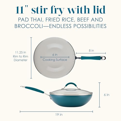 Cucina Ceramic Nonstick Stir Fry Pan and Lid (Wok (11") / Marine Blue)