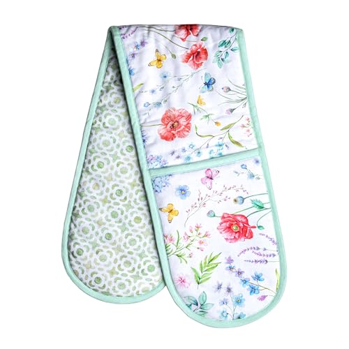 Double Oven Mitts 100% Cotton Double Oven Glove (031 - Just Floral / 7" x 35" (Double Oven Mitt))