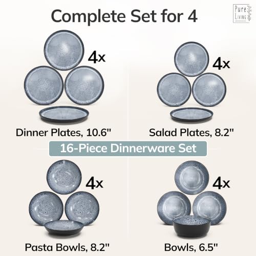 16 Piece Stoneware Dinnerware Set for 4 (Dark / Smoke Blue / Set for 4 (16pcs))