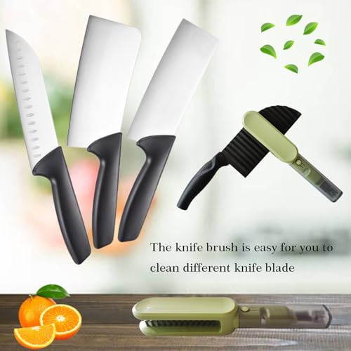 Knife Blade Brush with Long Handle and Lid Integrate Knife Sharpener and Gap Cleaning Brush