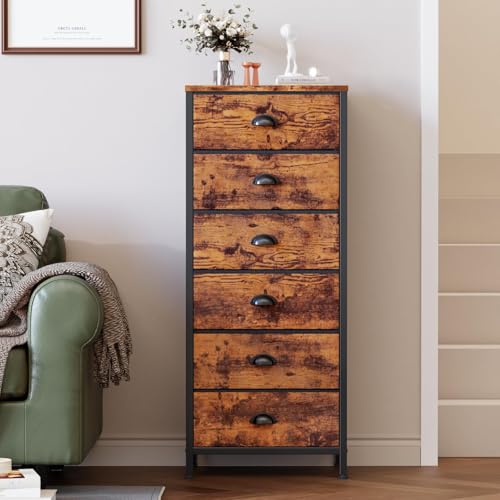 Dresser for Bedroom (Rustic Brown / 11.5"D x 16"W x 39.6"H (6 Drawers))