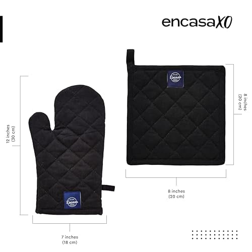 Oven Mitts and Pot Holders Set (Oven Glove + Pot Holder / Full Black)