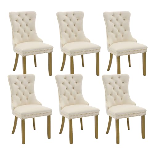 Cream Velvet Dining Chairs Set of 6 (Cream)