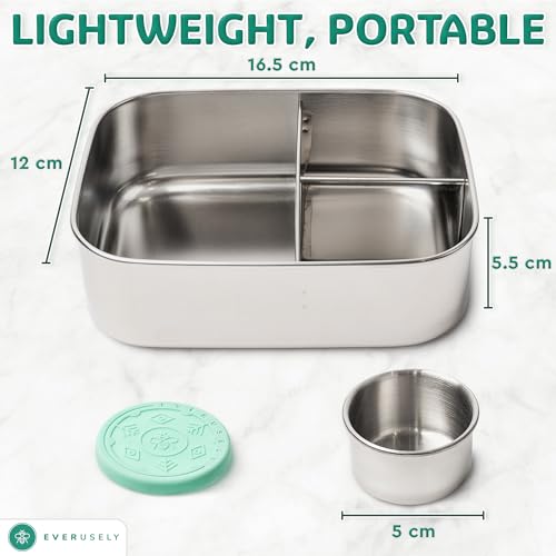 Stainless Steel Bento Box + Condiment Container (Green / 27oz / 800ml)