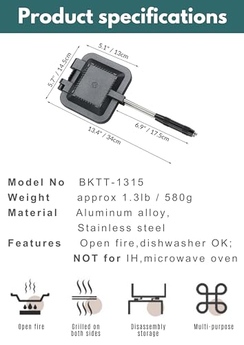 Sandwich Maker Hot Sand Single Burner Gas Fire Open Fire Compact Aluminum TT (Black)