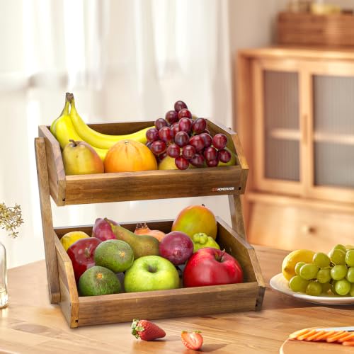 2 Tier Acacia Wood Fruit Basket for Kitchen (Acacia Wood / 2-Tier)