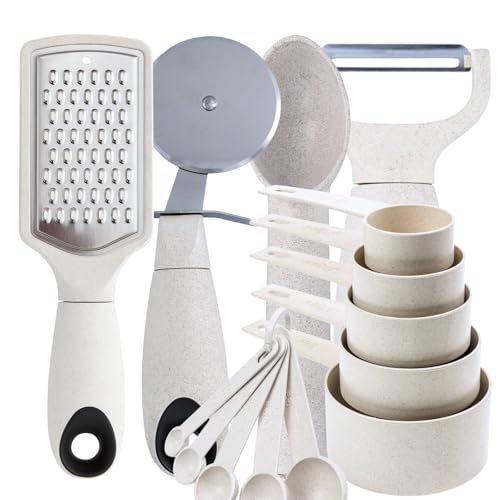 6pc Wheat Straw Kitchen Utensil Set Peeler Cutter Grater Spoons and Cups