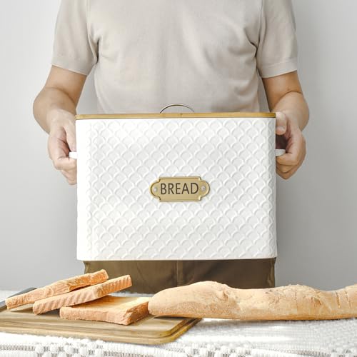 Extra Large Space Saving Farmhouse Bread Box With Wood Lid