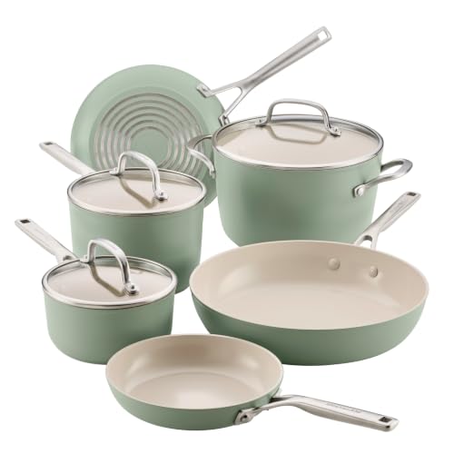 Hard Anodized Induction Ceramic Pots and Pans Set (Cardamom / 9 Piece)
