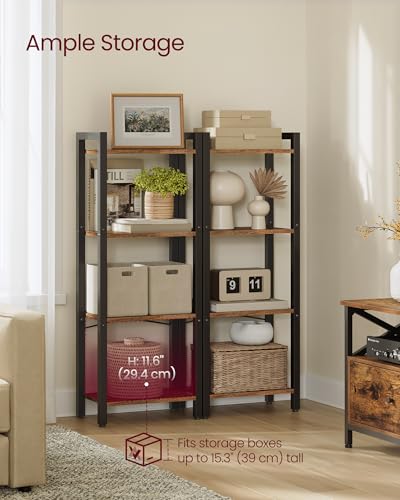 4 Tier Bookshelf (Rustic Brown + Ink Black / 4 Tiers (9.4"D x 15.7"W x 42"H))