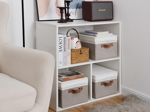 Fabric Storage Bins with Lids (Brown and White / Large)