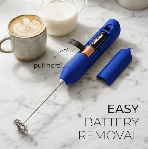 Powerful Milk Frother AA Batteries Included (Royal Blue and Gold / Compact Frother + Batteries)