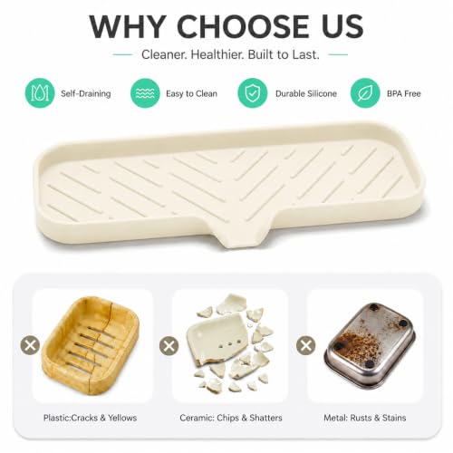 Silicone Soap Dish with Drain Spout (Tapioca / L(12"×4"))