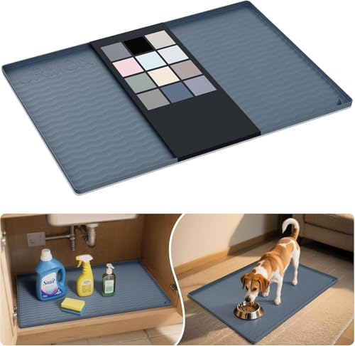Waterproof Silicone Under Sink Mat 31'' x 19'' Shelf Liner for Kitchen and Bathroom (Dark Grey / 19"W x 31"L)