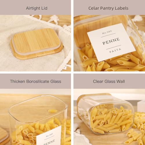 4 Pack Square Glass Pantry Storage Containers with 132 Kitchen Food Pantry Labels