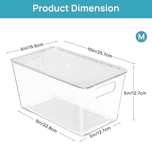 12 Pack Clear Stackable Storage Bins with Lids and Handles (M(10"L x 6"W x 5"H))