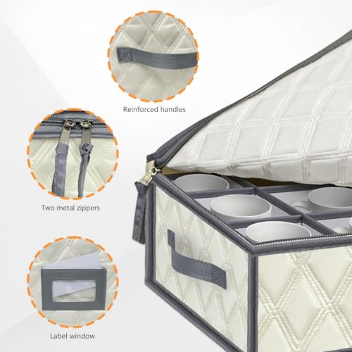Mug and Cup Storage Box with Dividers (Beige / 1 Pack Mug and Cup Storage Box)