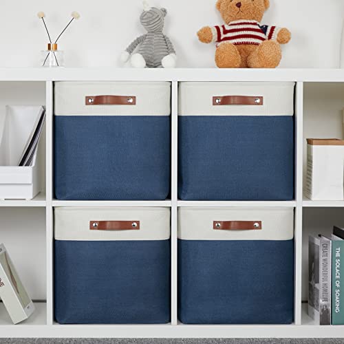 Storage Baskets for Shelves Closet Storage (White&Blue / L-13"x 13"x 13")