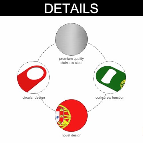 Portugal Flag Stainless Steel Bottle Opener Red Green Gold Europe Country Sign Patriotic Ensign Flat Beer Bottle Opener Keychain for Home Kitchen Bar Restaurant Party Birthday Gift (Portugal Flag)