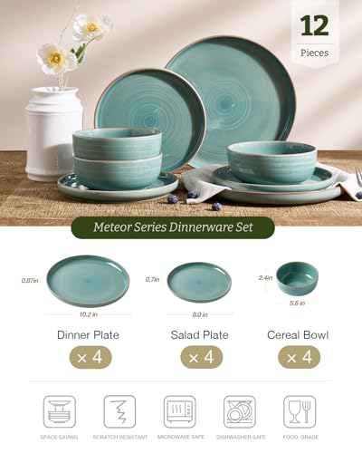 Meteor 12 Piece Stoneware Dinnerware Set (Peacock Green / Service for 4 (Standard Dinner Set))
