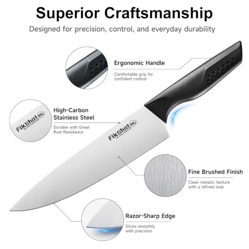 15 Piece Kitchen Knife Set with Block & Built (Natural Wood-Colored & Black)