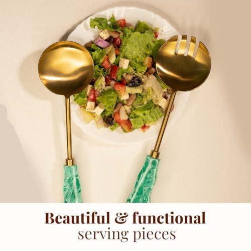 Resin Metal Salad Servers (12 x 3 inches / Metal Aqua)