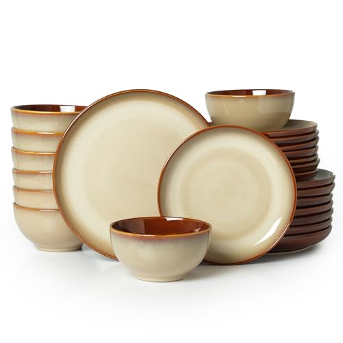 Ceramic Dinnerware Sets for 8 (Brown Yellow / Set (24pcs))
