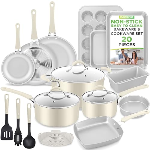 20 Piece Nonstick Cookware & Bakeware Set (White)